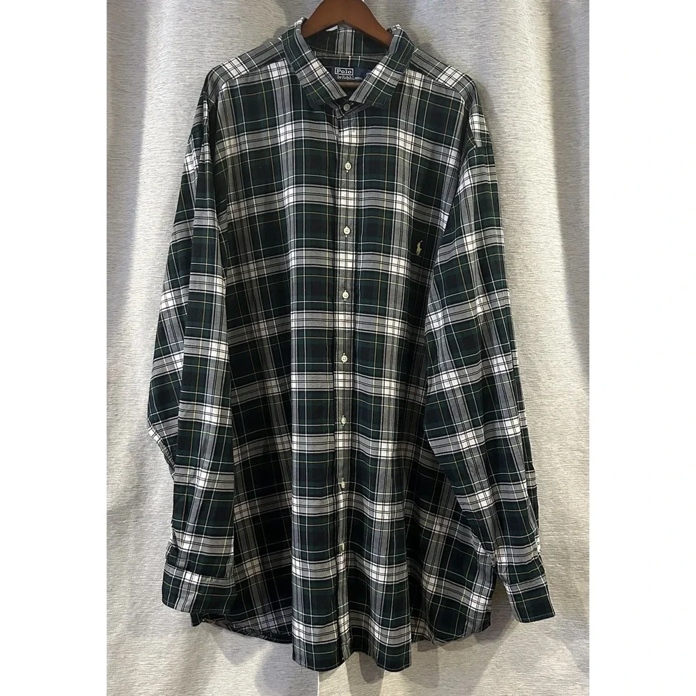 Polo Ralph Lauren Performance Green Flannel‎ Plaid Shirt Mens 4XLT